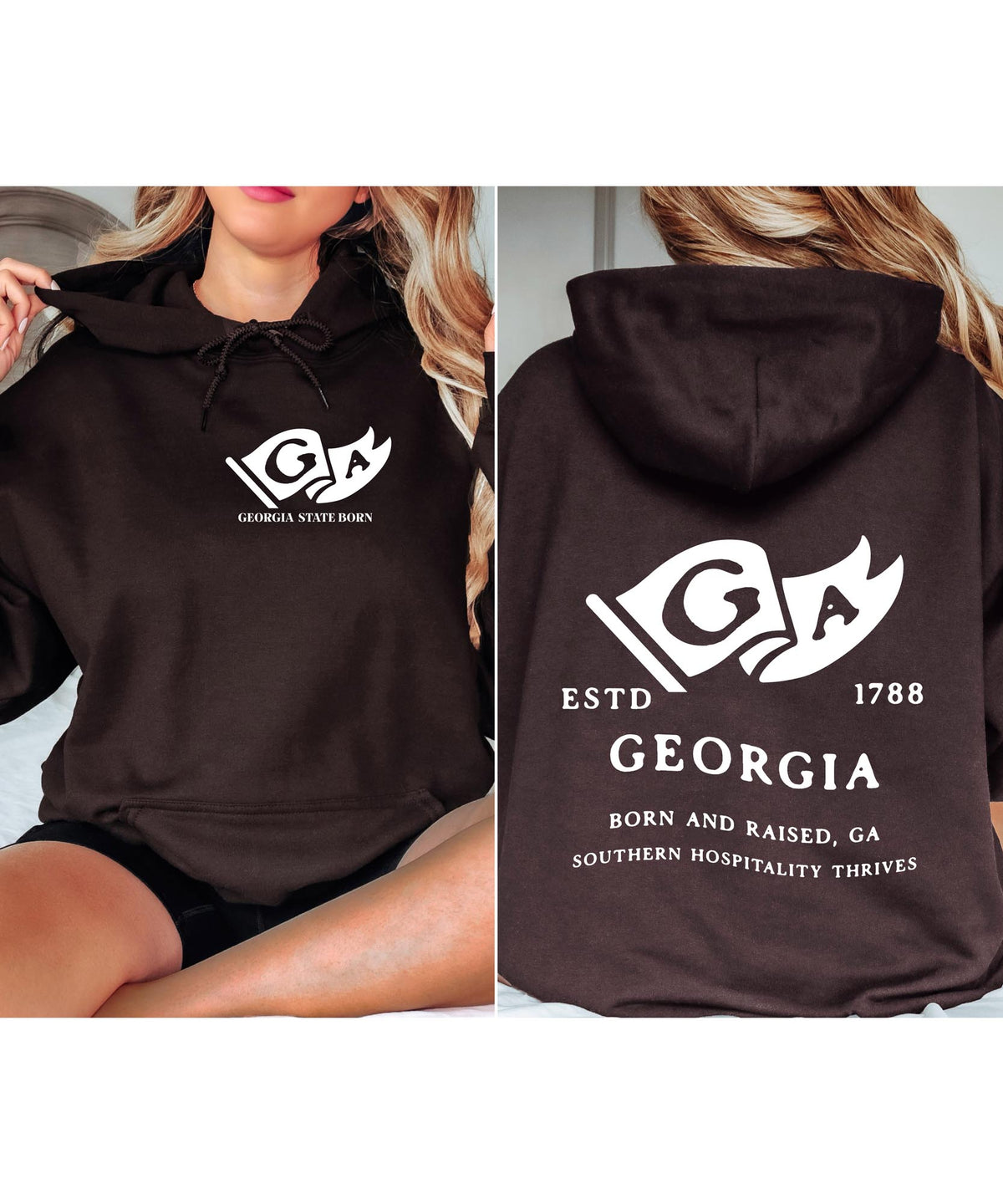 Georgia State Born and Raised Unisex Hoodie - Peach State Pride Design
