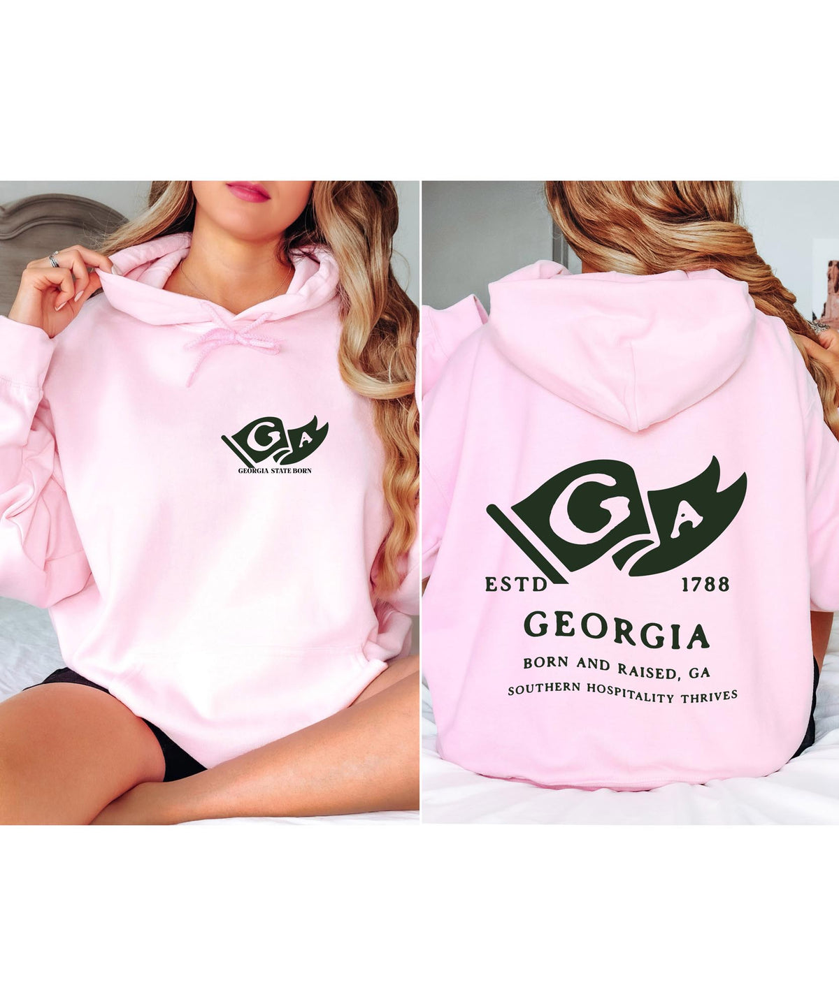 Georgia State Born and Raised Unisex Hoodie - Peach State Pride Design