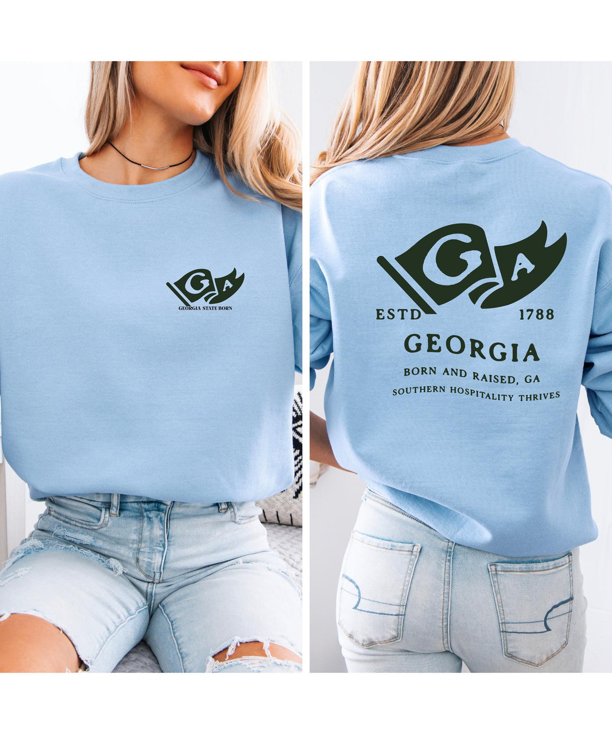 Georgia State Born and Raised Sweatshirt - Peach State Pride Design