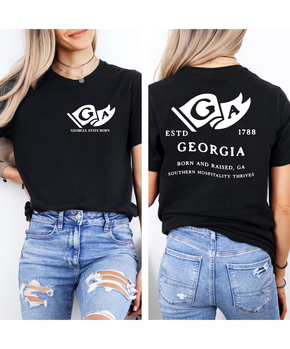 Georgia Born & Raised T-Shirt – Peach State Roots, Front & Back Design