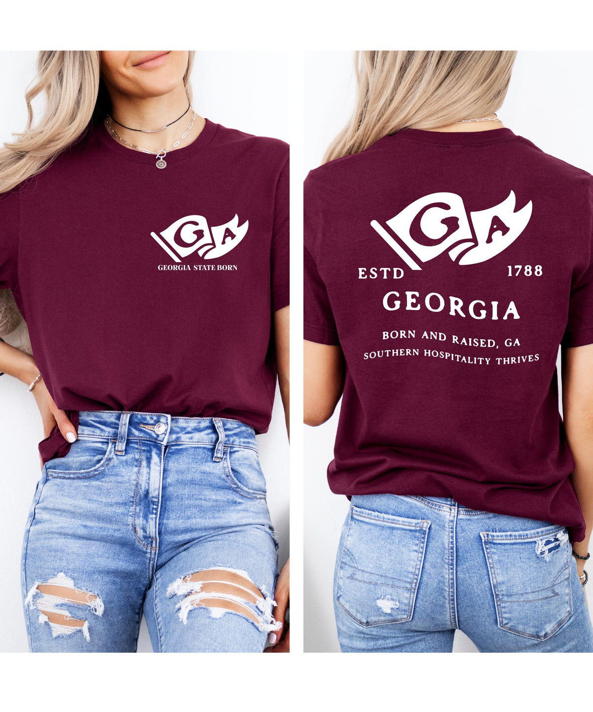 Georgia Born & Raised T-Shirt – Peach State Roots, Front & Back Design