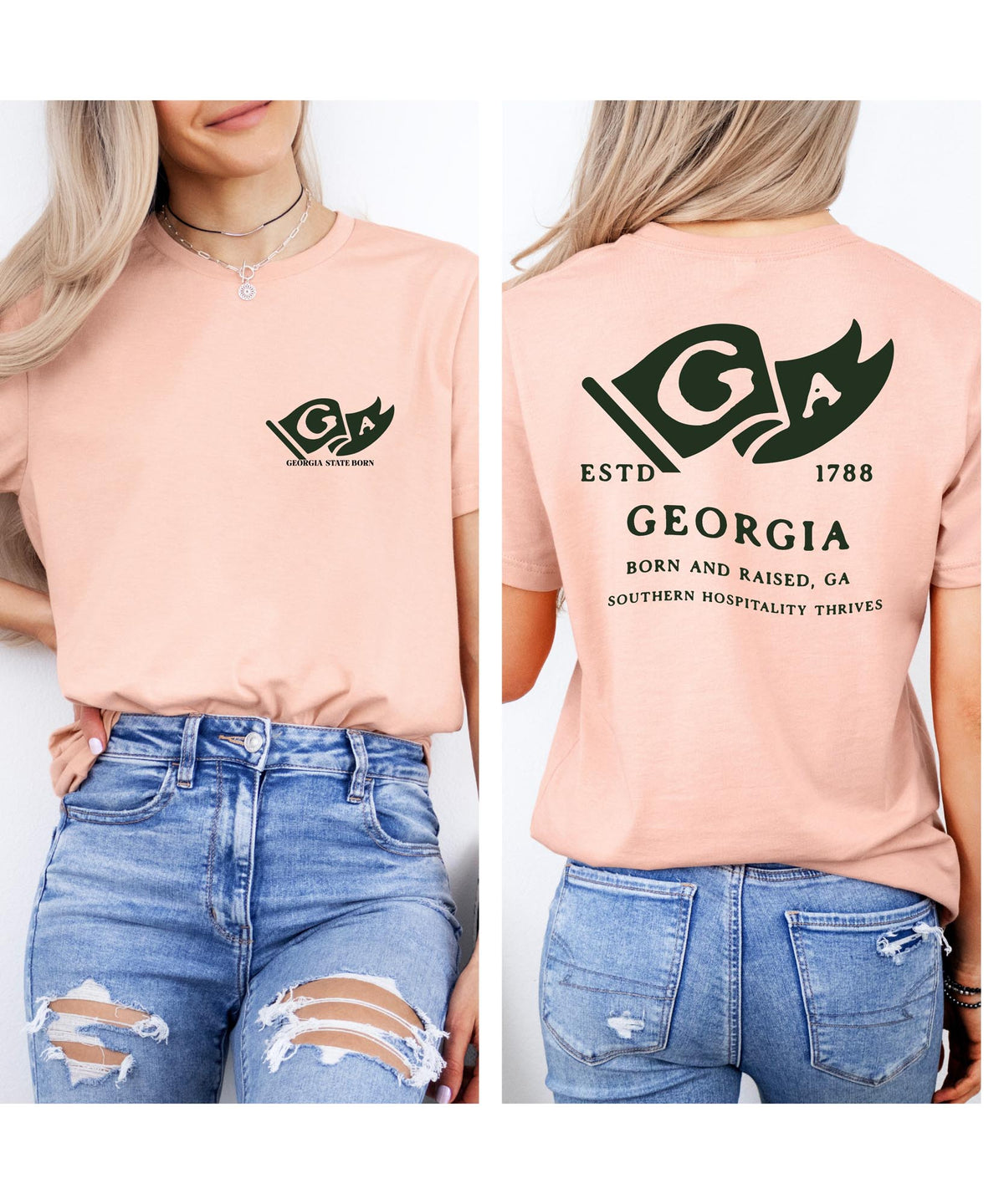 Georgia Born & Raised T-Shirt – Peach State Roots, Front & Back Design