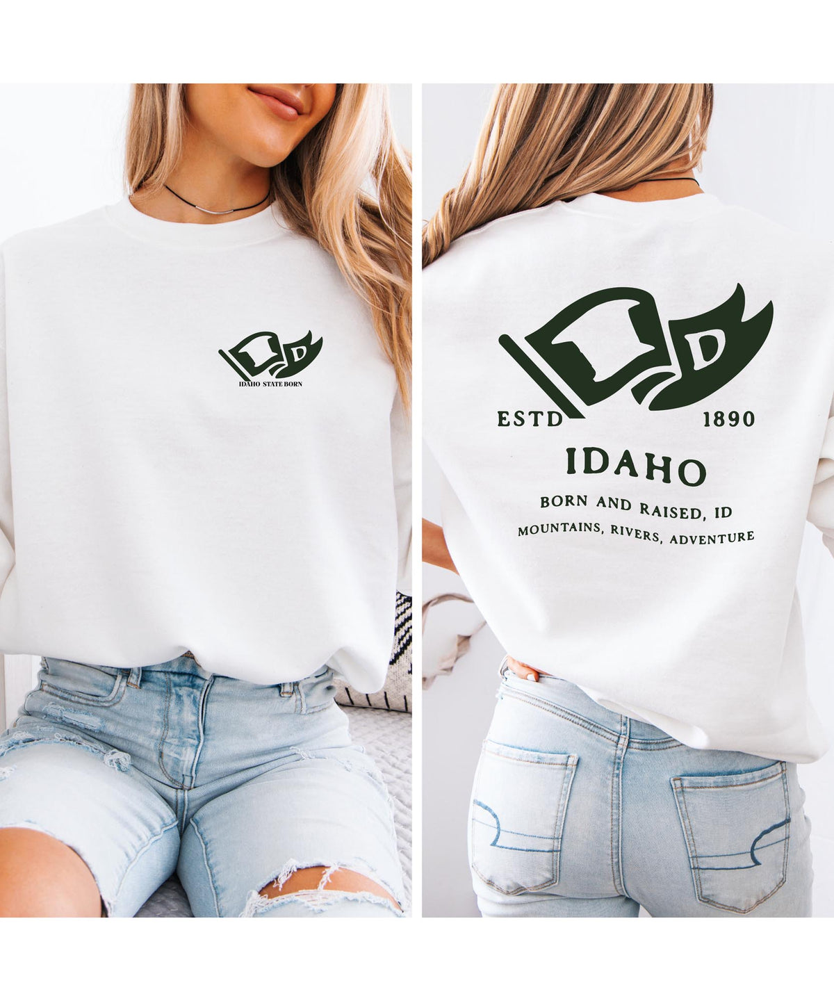 Idaho State Born and Raised Sweatshirt - Gem State Pride Design