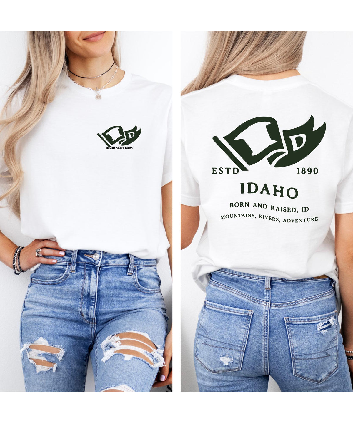 Idaho Born & Raised T-Shirt – Gem State Roots, Front & Back Design