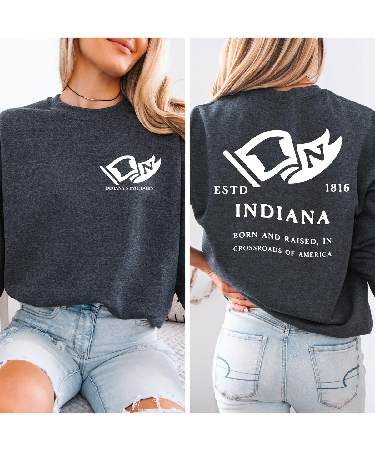 Indiana State Born and Raised Sweatshirt - Hoosier State Pride Design