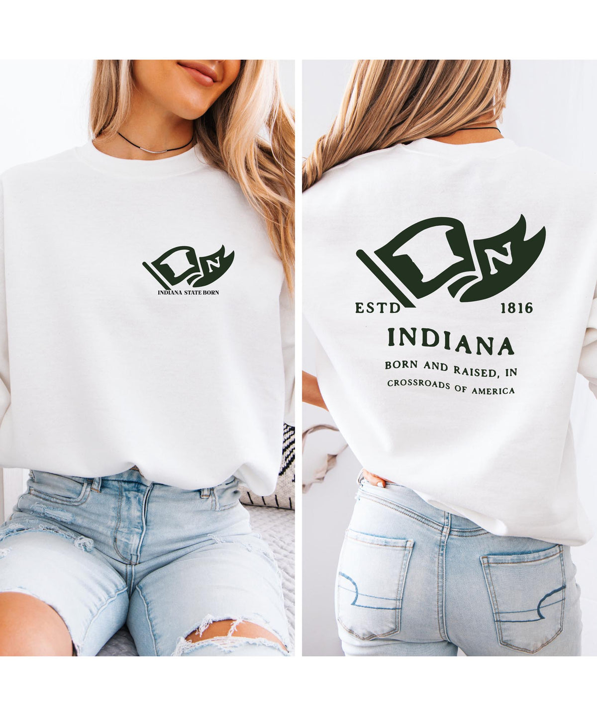 Indiana State Born and Raised Sweatshirt - Hoosier State Pride Design