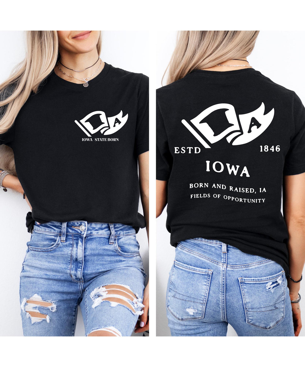Iowa Born & Raised T-Shirt – Heartland Roots, Front & Back Design