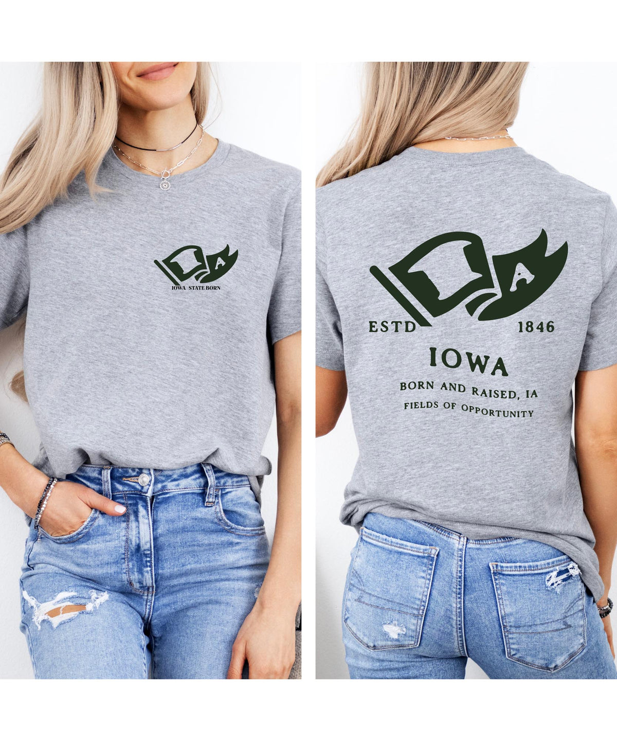 Iowa Born & Raised T-Shirt – Heartland Roots, Front & Back Design