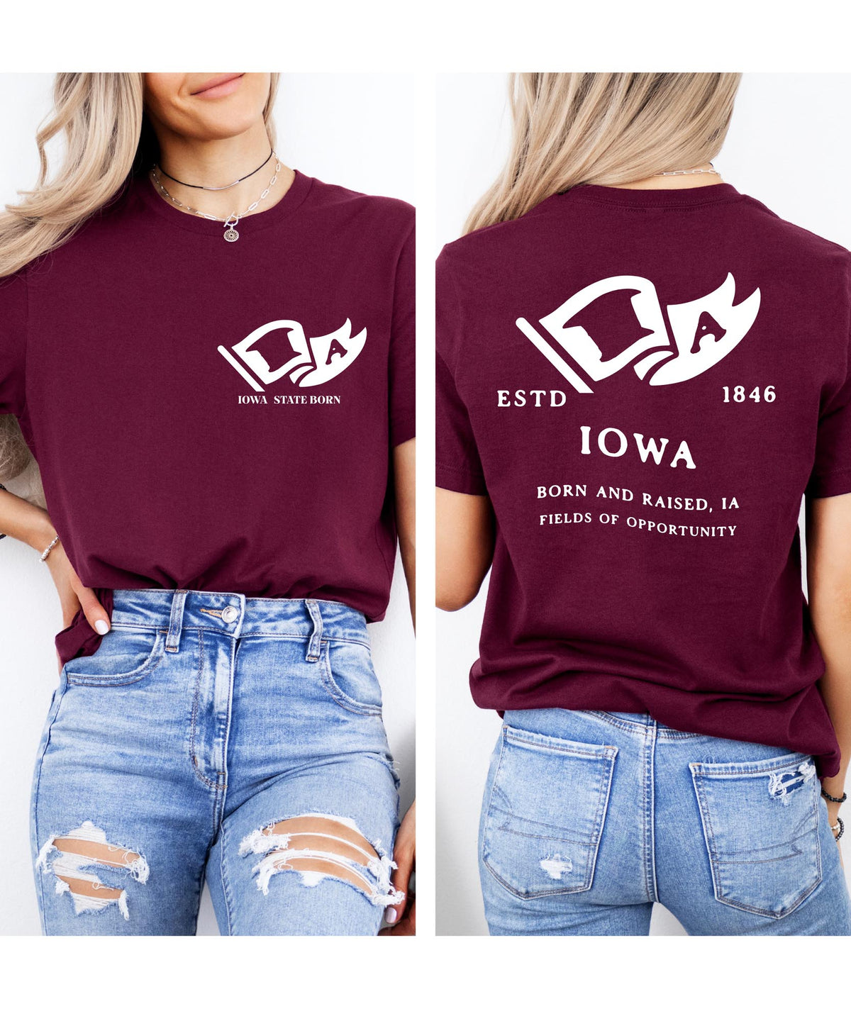 Iowa Born & Raised T-Shirt – Heartland Roots, Front & Back Design
