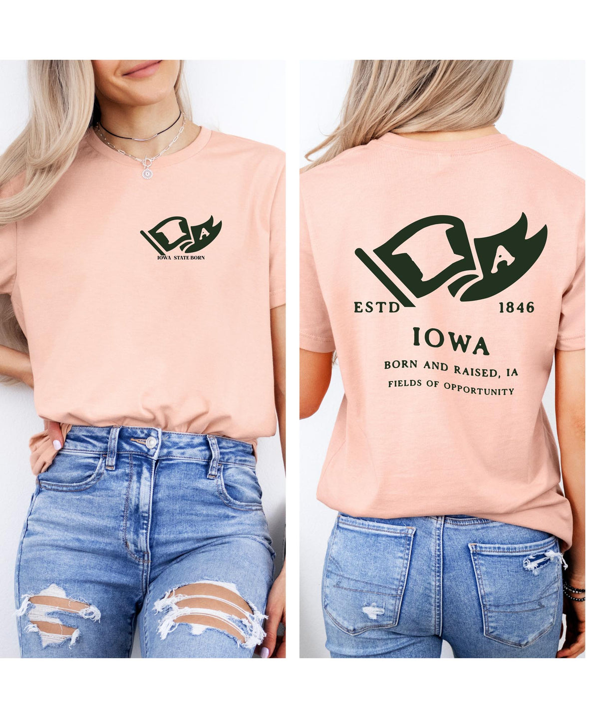Iowa Born & Raised T-Shirt – Heartland Roots, Front & Back Design