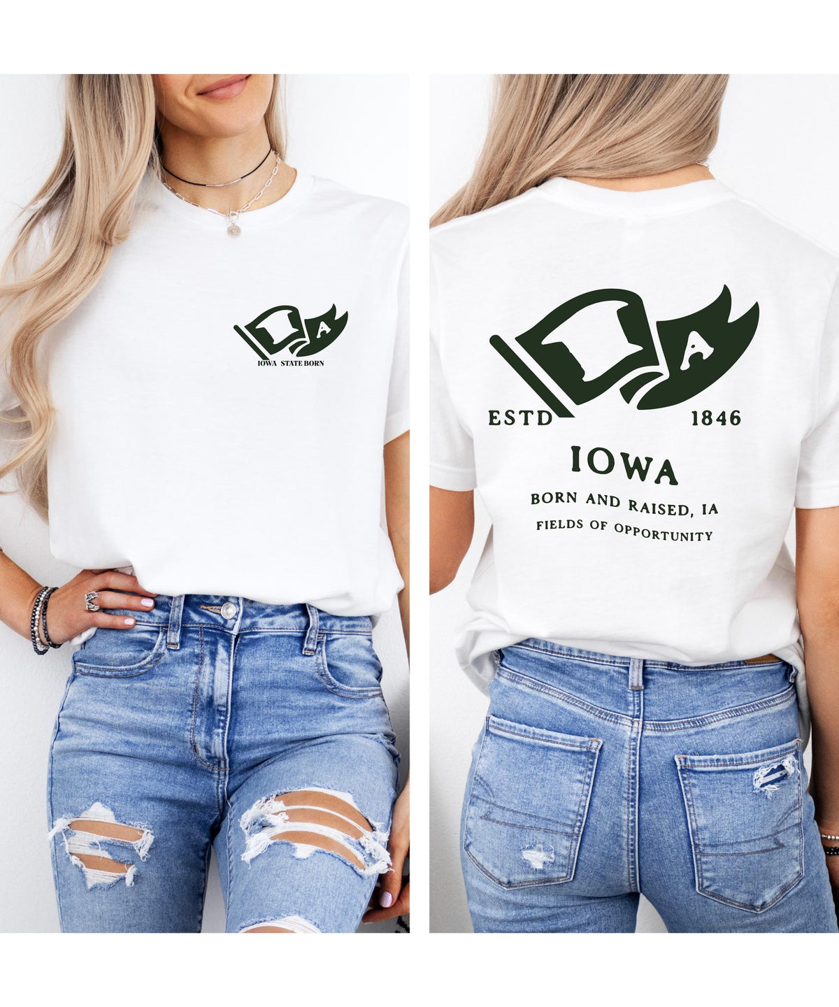 Iowa Born & Raised T-Shirt – Heartland Roots, Front & Back Design