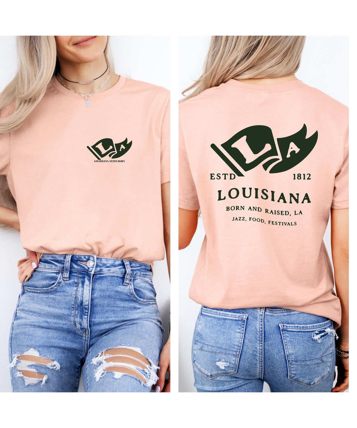 Louisiana Born & Raised T-Shirt – Bayou State Roots, Front & Back Design