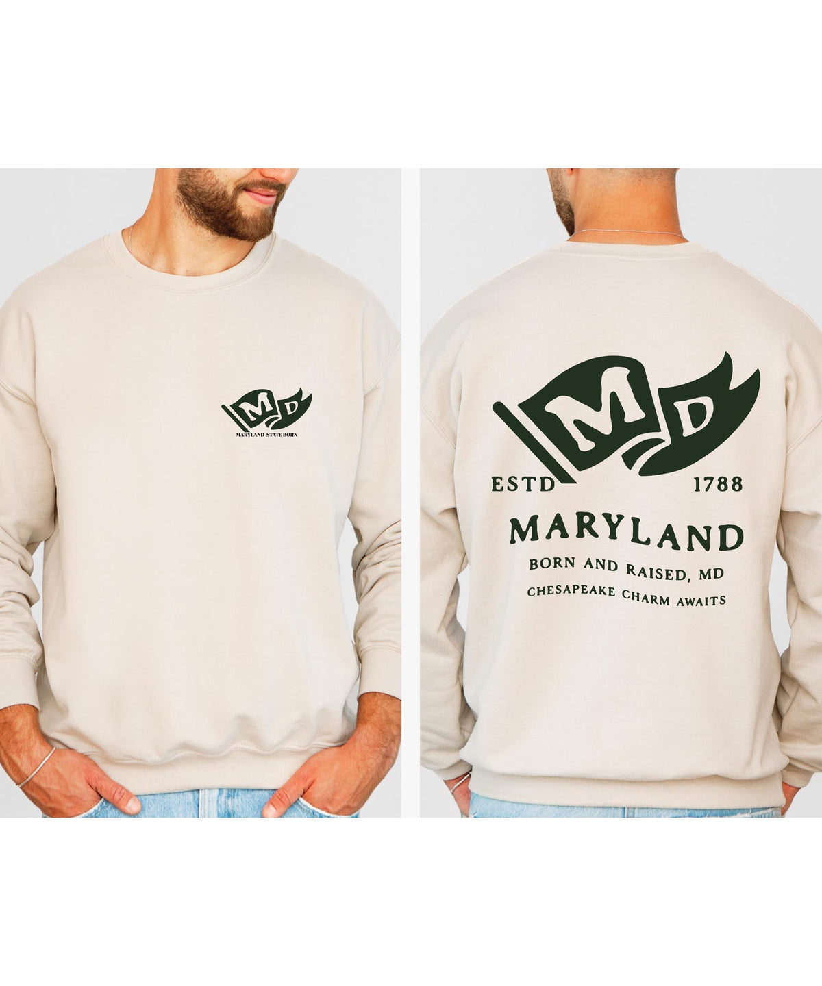 Maryland State Born and Raised Sweatshirt - Old Line State Pride Design