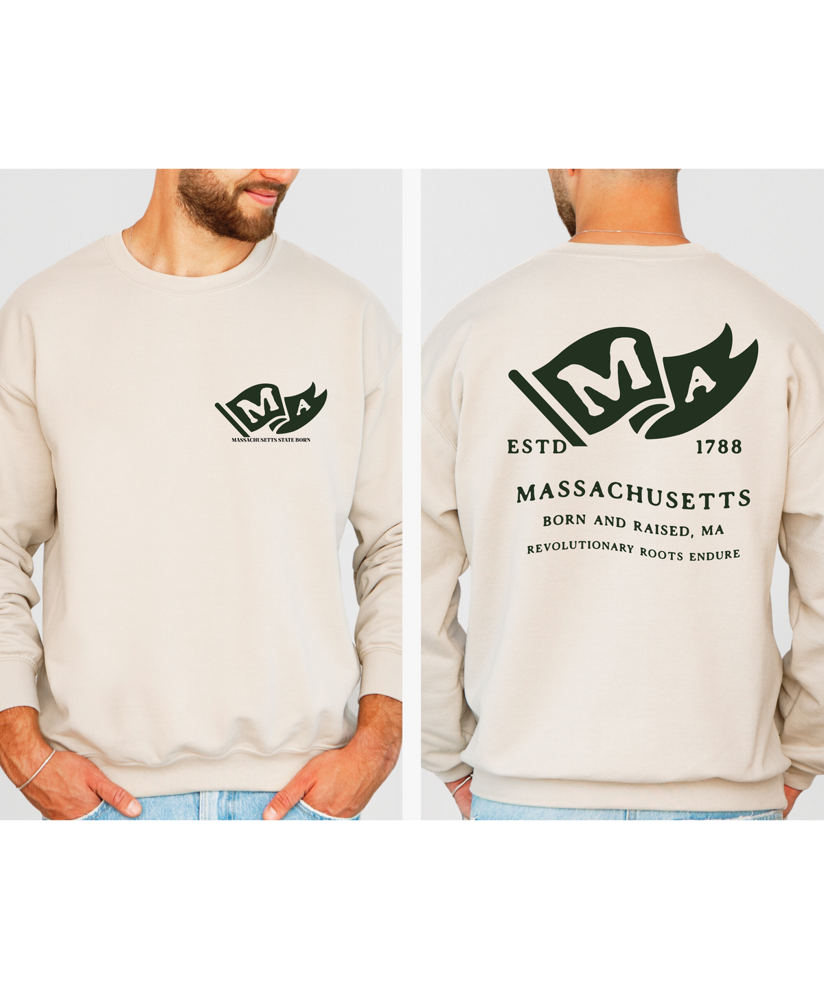 Massachusetts State Born and Raised Sweatshirt - Bay State Pride Design