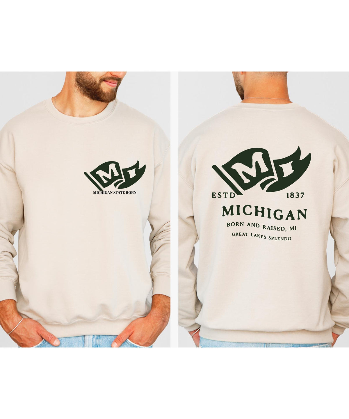 Michigan State Born and Raised Sweatshirt - Great Lakes State Pride Design
