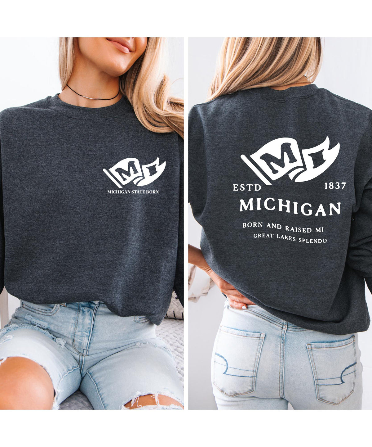 Michigan State Born and Raised Sweatshirt - Great Lakes State Pride Design