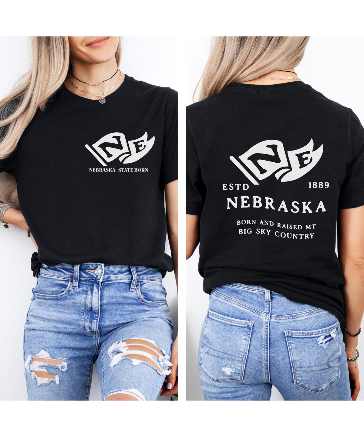 Nebraska Born & Raised T-Shirt – Cornhusker State Pride, Front & Back Design