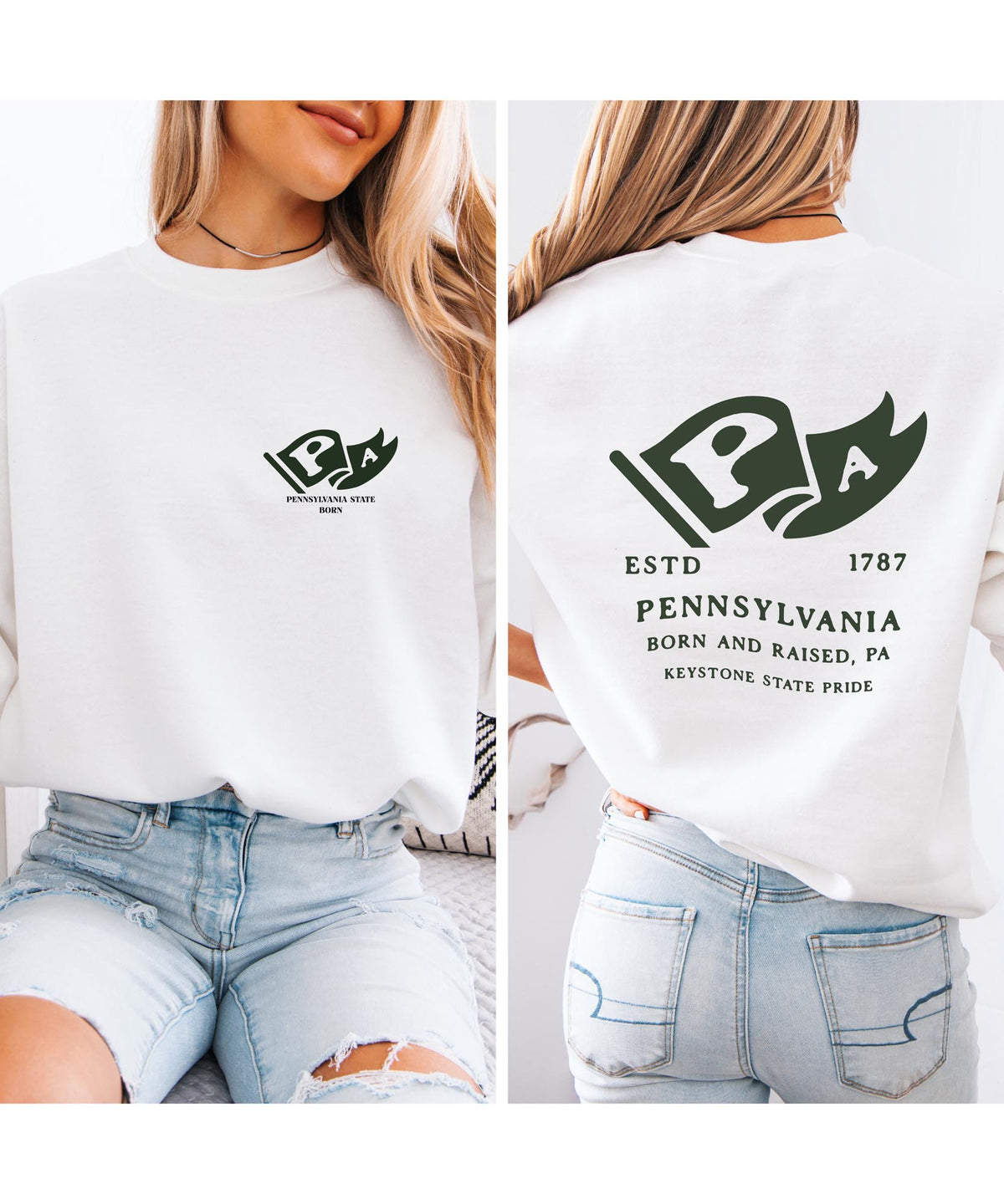 Pennsylvania Born & Raised Sweatshirt – Keystone State Pride, Front & Back Design