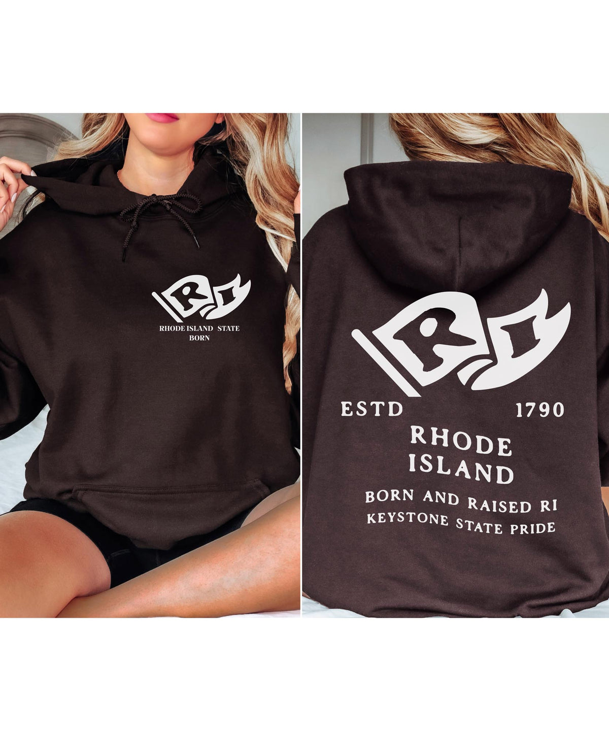 Rhode Island State Born and Raised Unisex Hoodie - Ocean State Pride Design