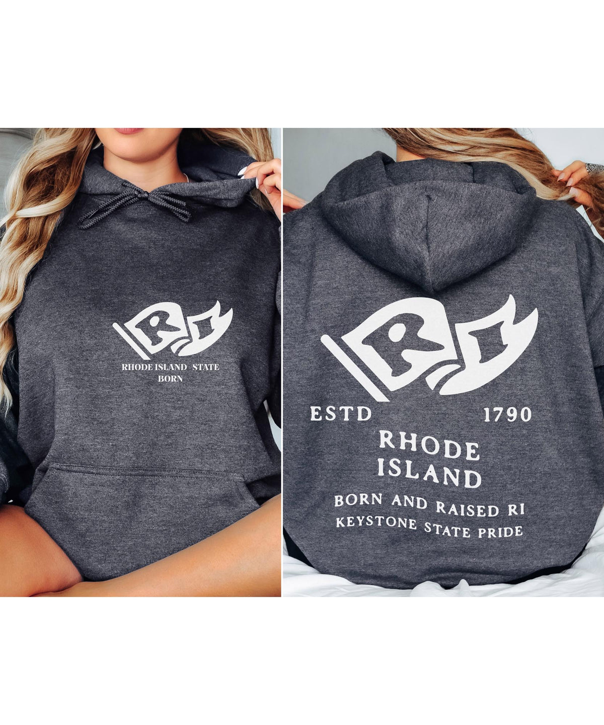 Rhode Island State Born and Raised Unisex Hoodie - Ocean State Pride Design
