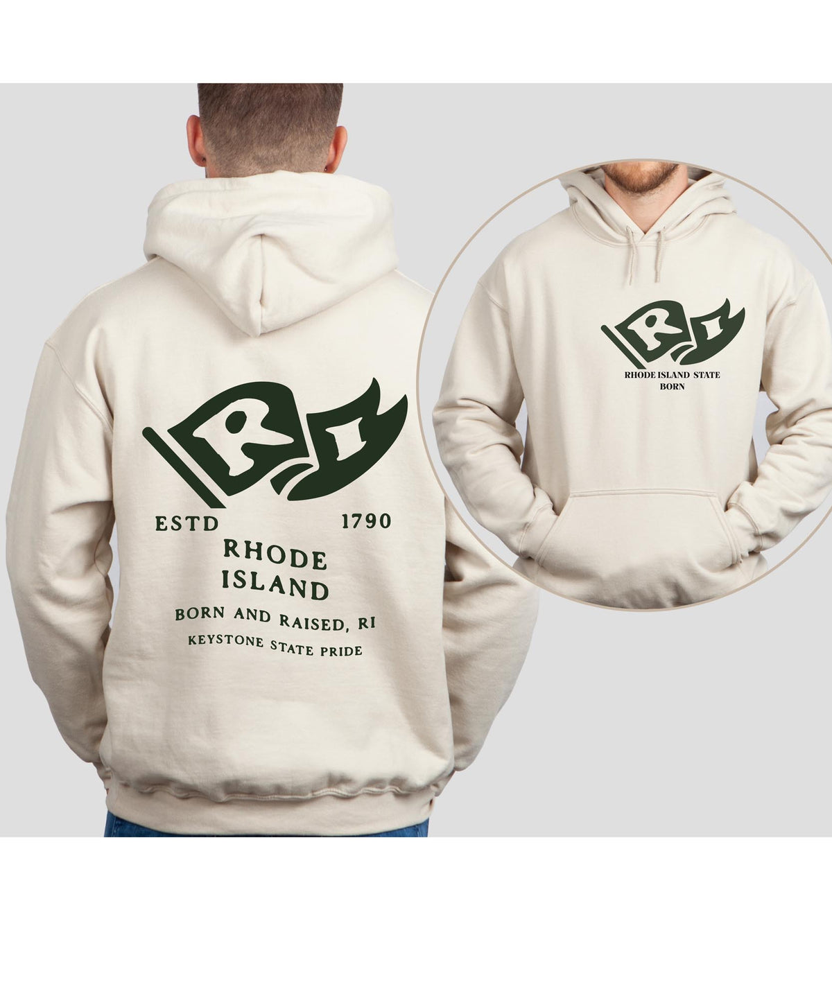 Rhode Island State Born and Raised Unisex Hoodie - Ocean State Pride Design