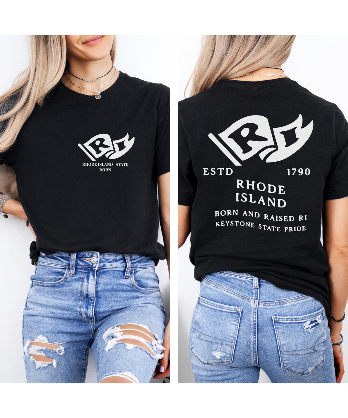 Rhode Island Born & Raised T-Shirt – Ocean State Pride, Front & Back Design