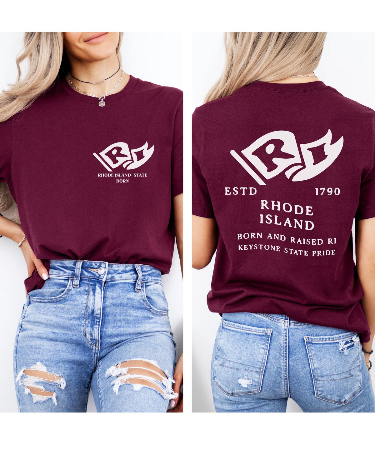 Rhode Island Born & Raised T-Shirt – Ocean State Pride, Front & Back Design