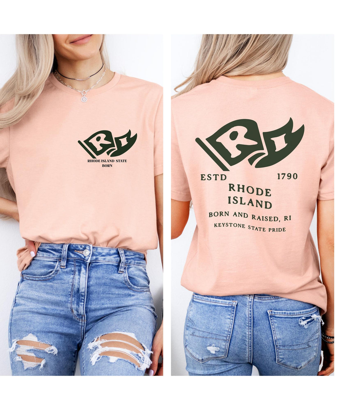 Rhode Island Born & Raised T-Shirt – Ocean State Pride, Front & Back Design