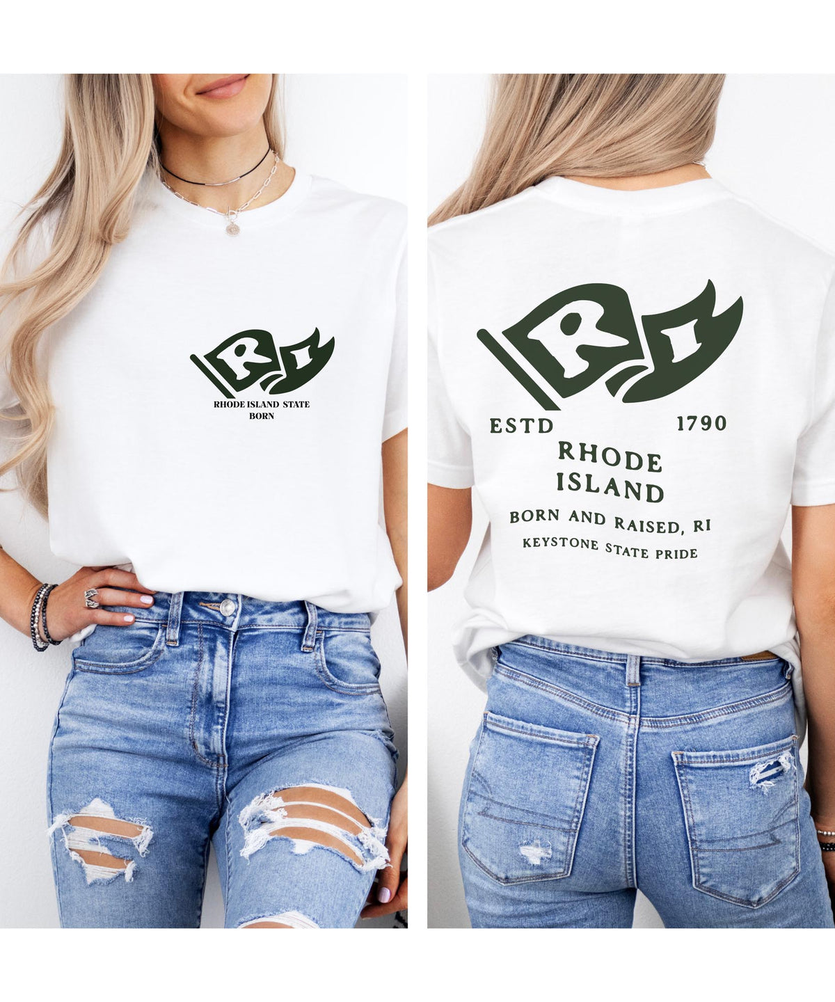 Rhode Island Born & Raised T-Shirt – Ocean State Pride, Front & Back Design