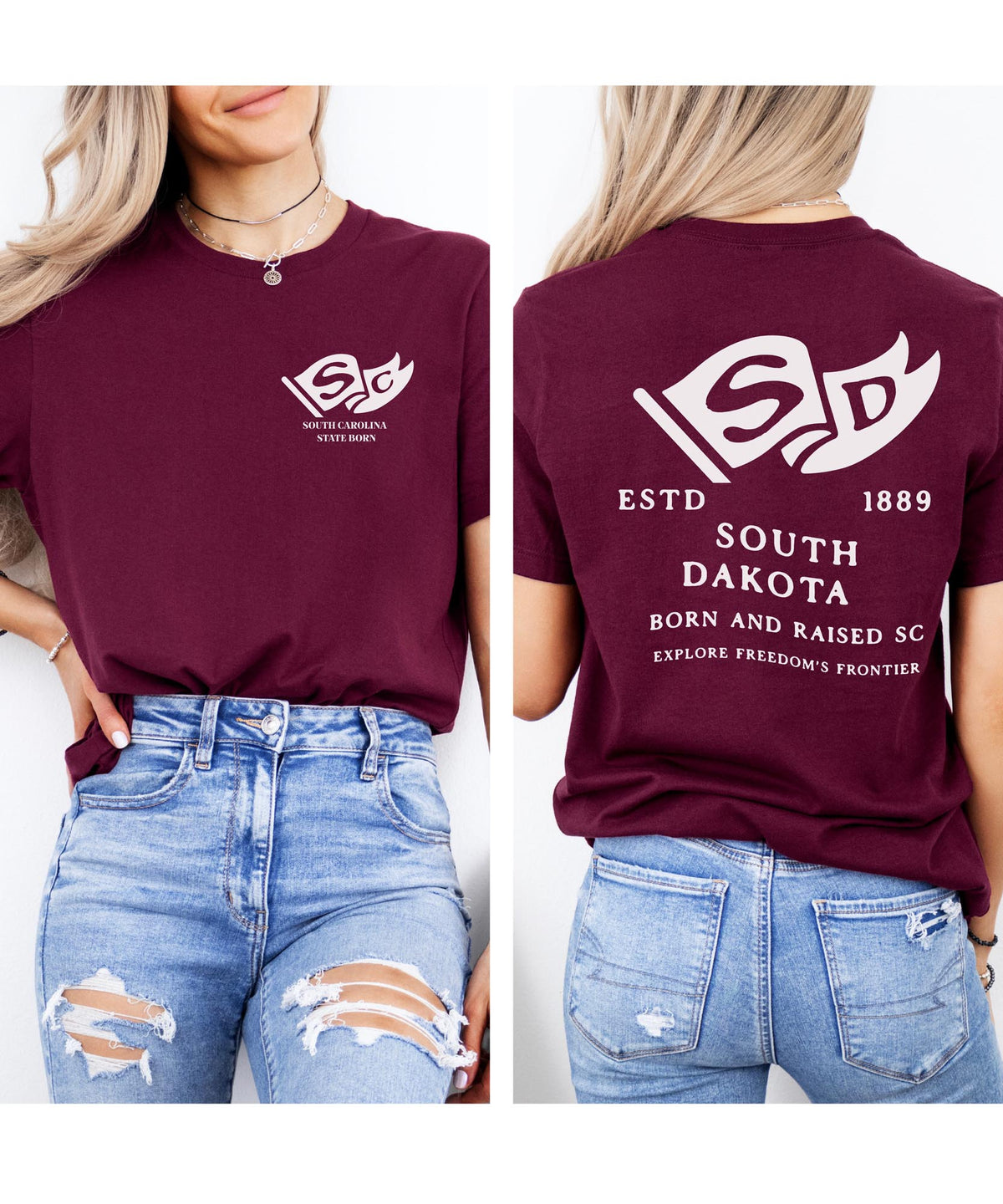 South Dakota Born & Raised T-Shirt – Mount Rushmore State Pride, Front & Back