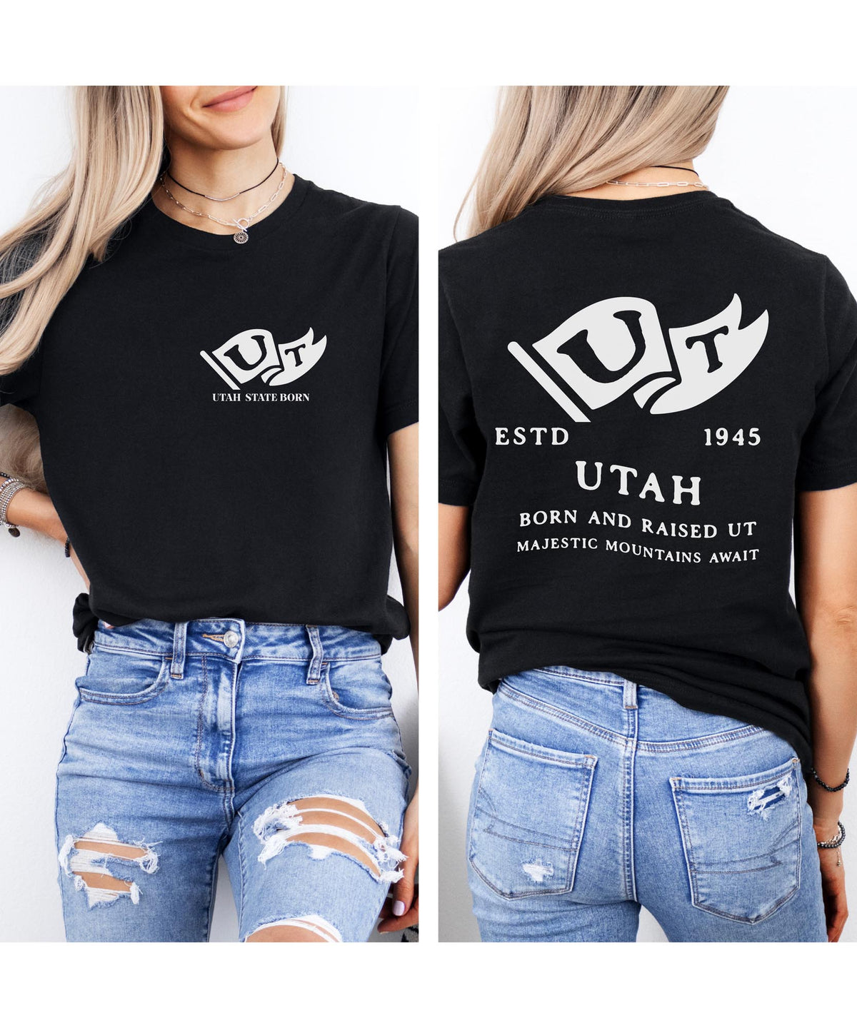 Utah Born & Raised T-Shirt – Beehive State Pride, Front & Back Design