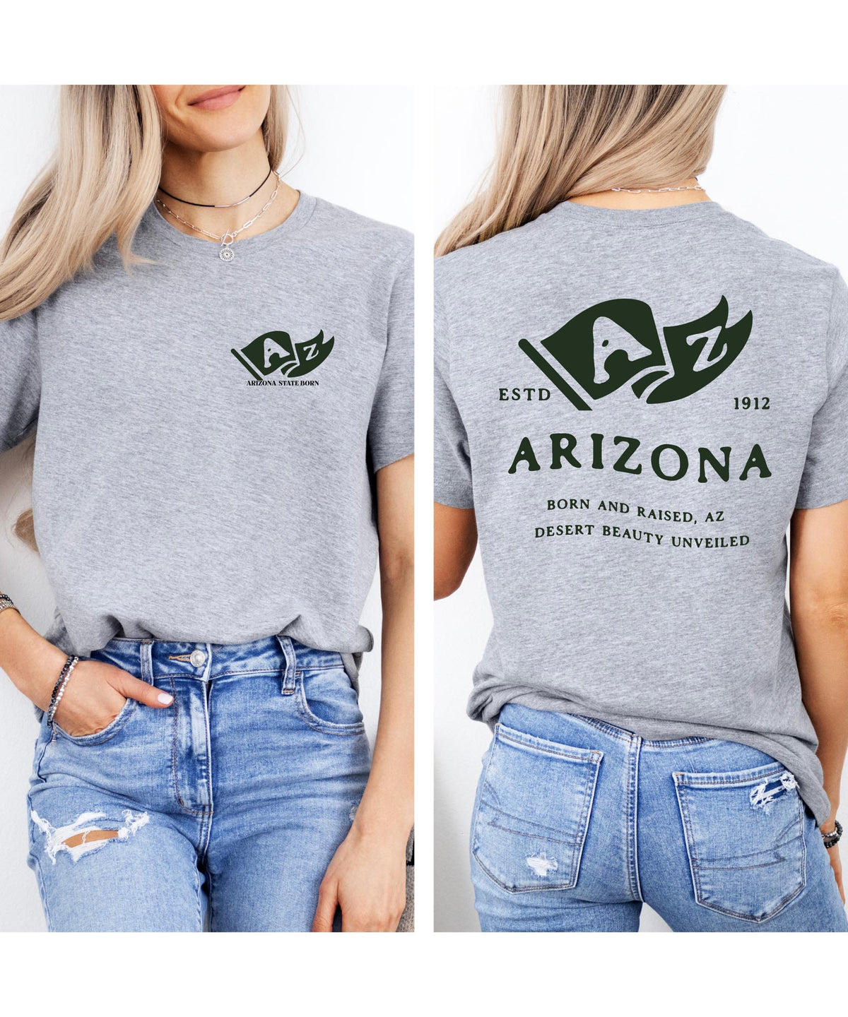 Arizona Born & Raised T-Shirt – Desert Roots, Front & Back Design