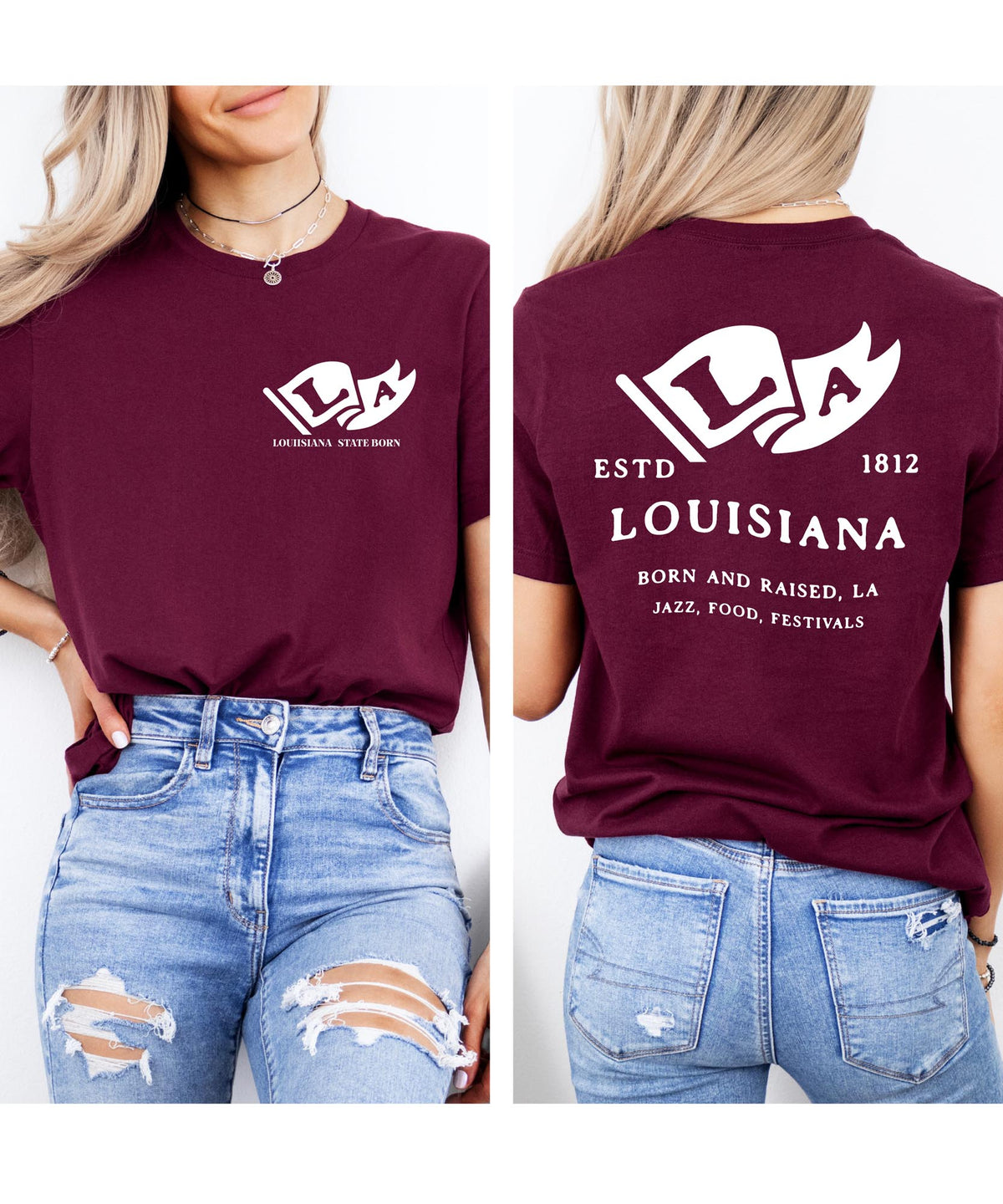 Louisiana Born & Raised T-Shirt – Bayou State Roots, Front & Back Design