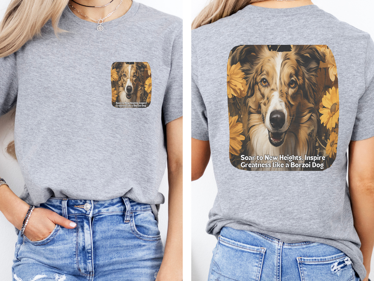 Borzoi Sunflower Tee – 'Soar to New Heights' Front & Back Design