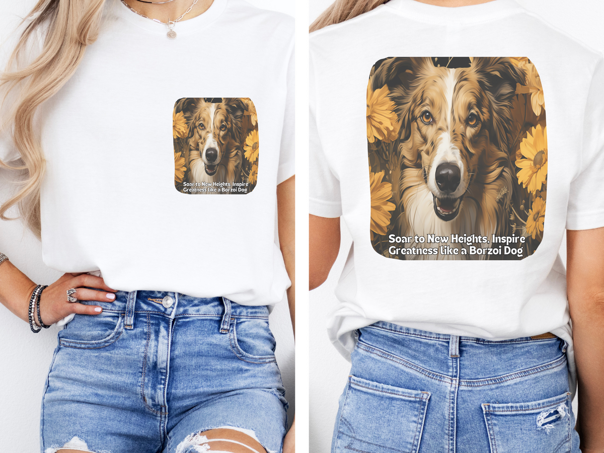 Borzoi Sunflower Tee – 'Soar to New Heights' Front & Back Design