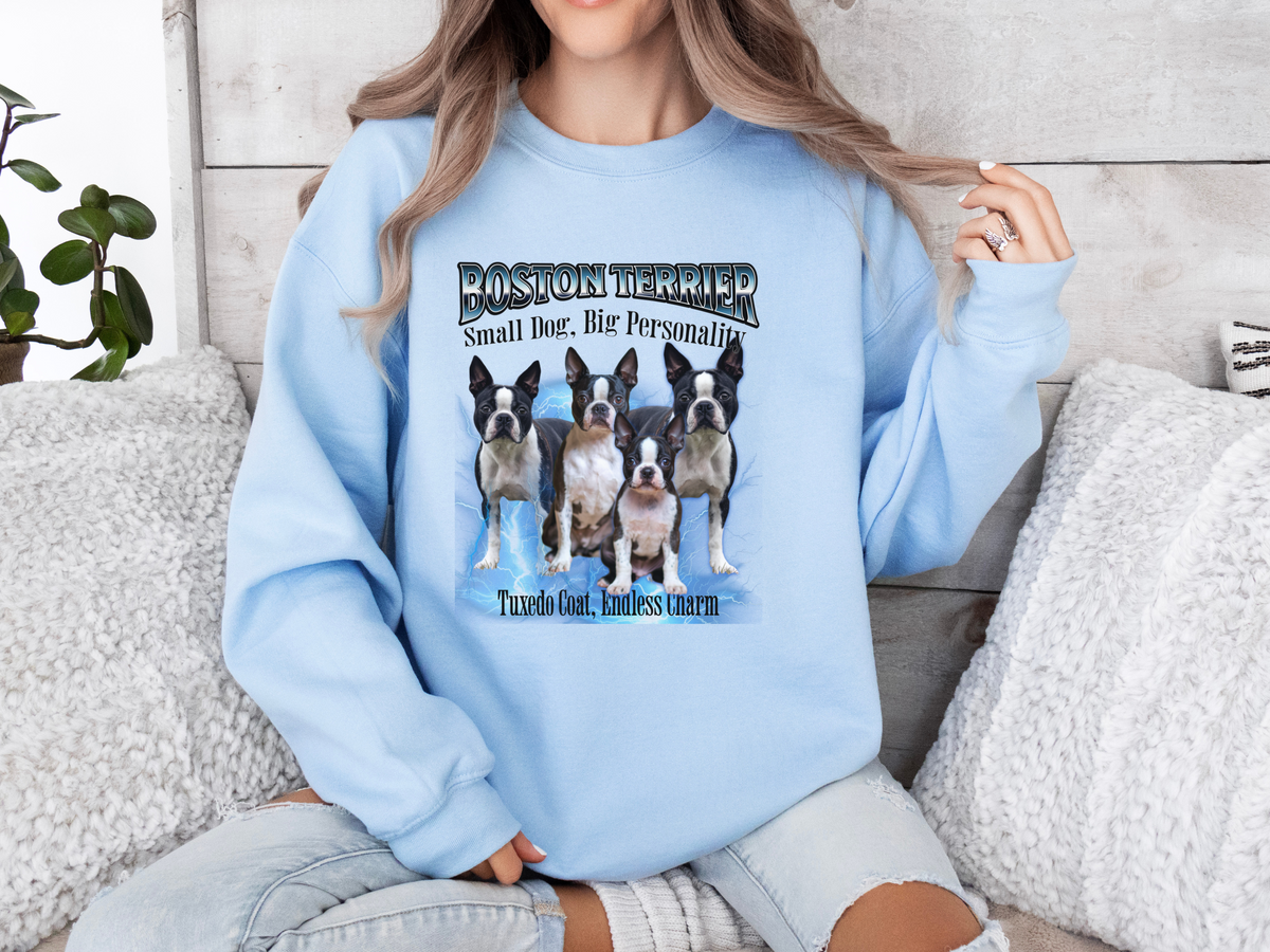 Boston Terrier Bootleg Collage Sweatshirt – Small Dog, Big Personality | Unisex Dog Lover Pullover