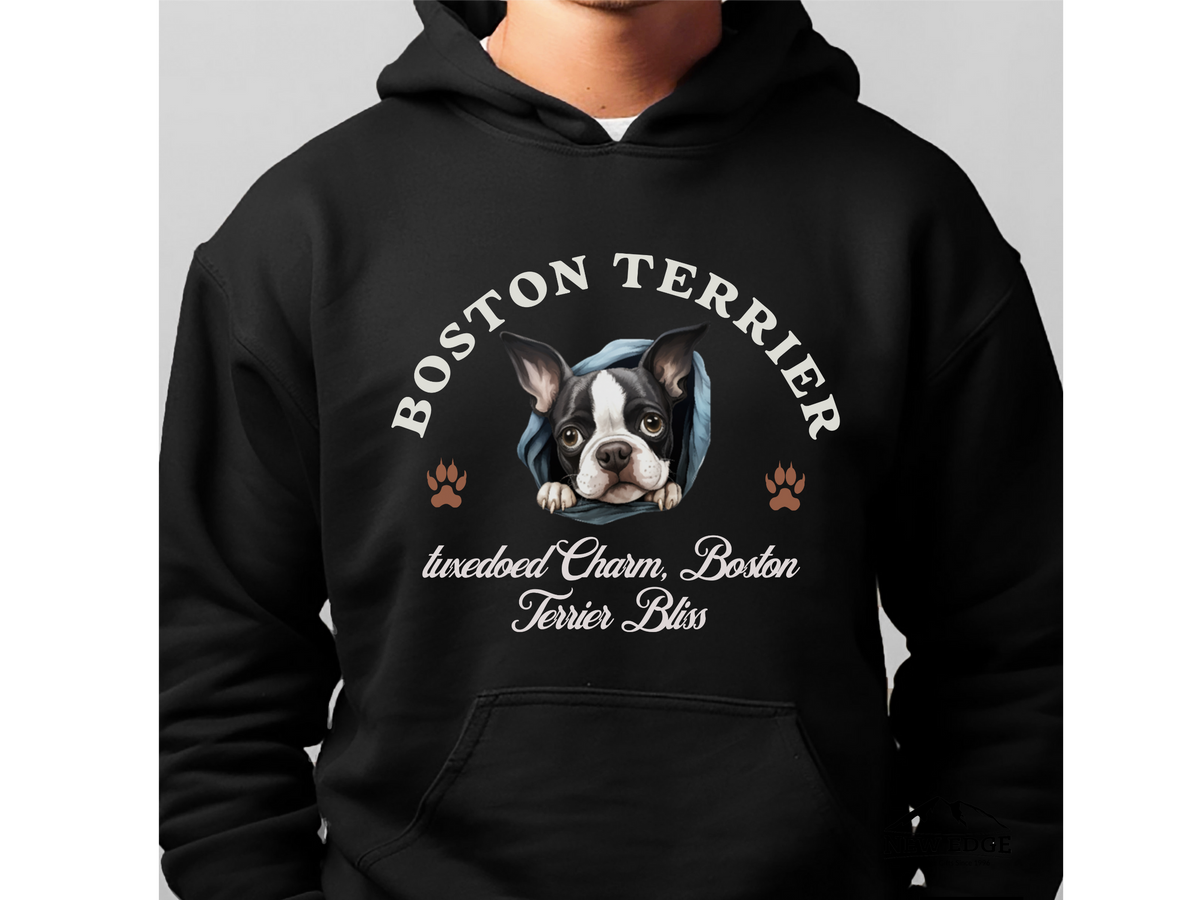 Boston Terrier Dog Hoodie – "Tuxedoed Charm, Boston Terrier Bliss" | Unisex Cute & Cozy Dog Sweatshirt