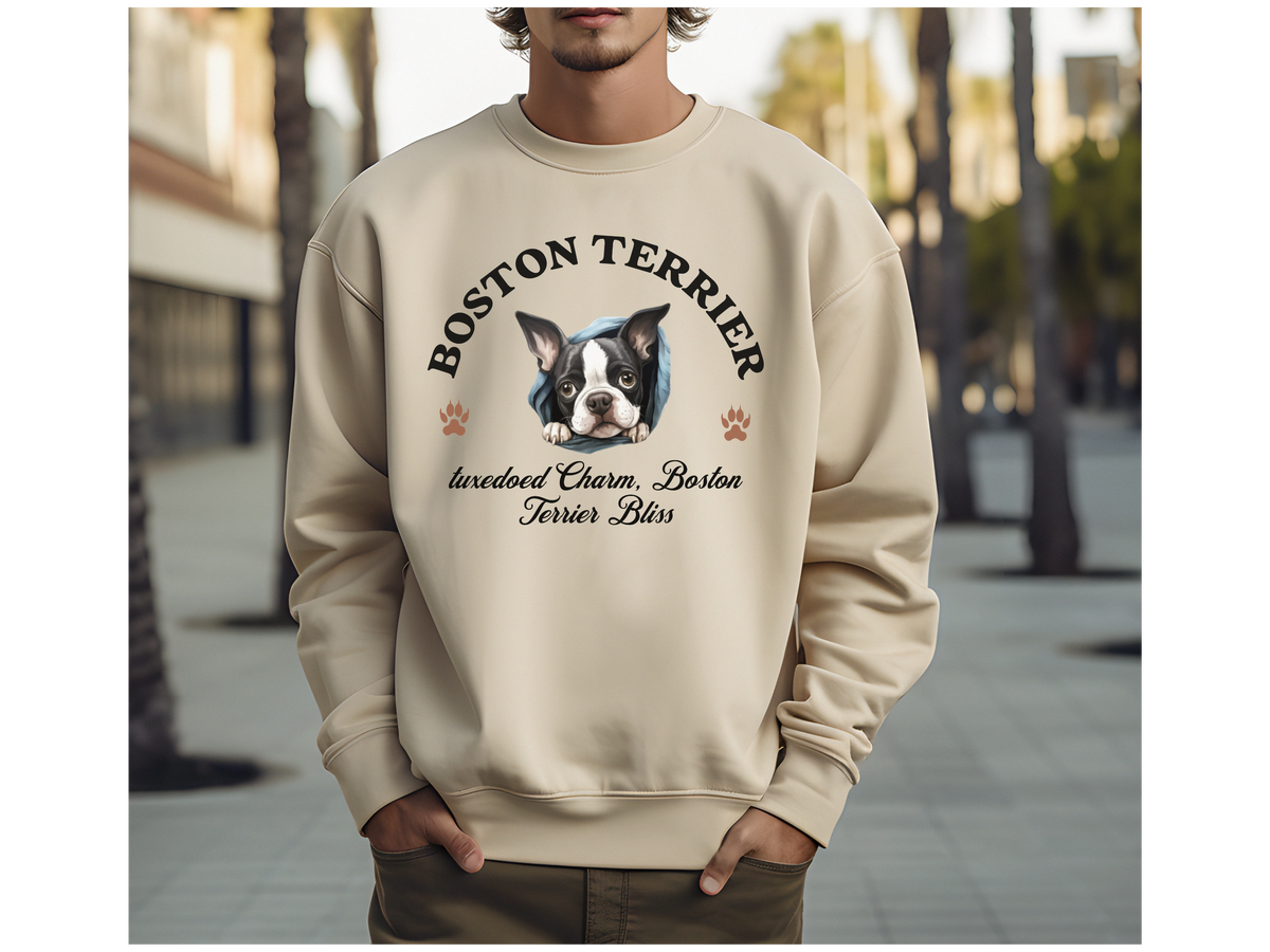 Boston Terrier Sweatshirt – Tuxedoed Charm, Boston Terrier Bliss – Unisex Dog Lover Apparel