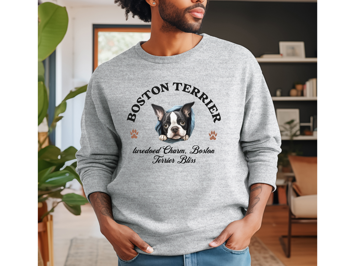 Boston Terrier Sweatshirt – Tuxedoed Charm, Boston Terrier Bliss – Unisex Dog Lover Apparel