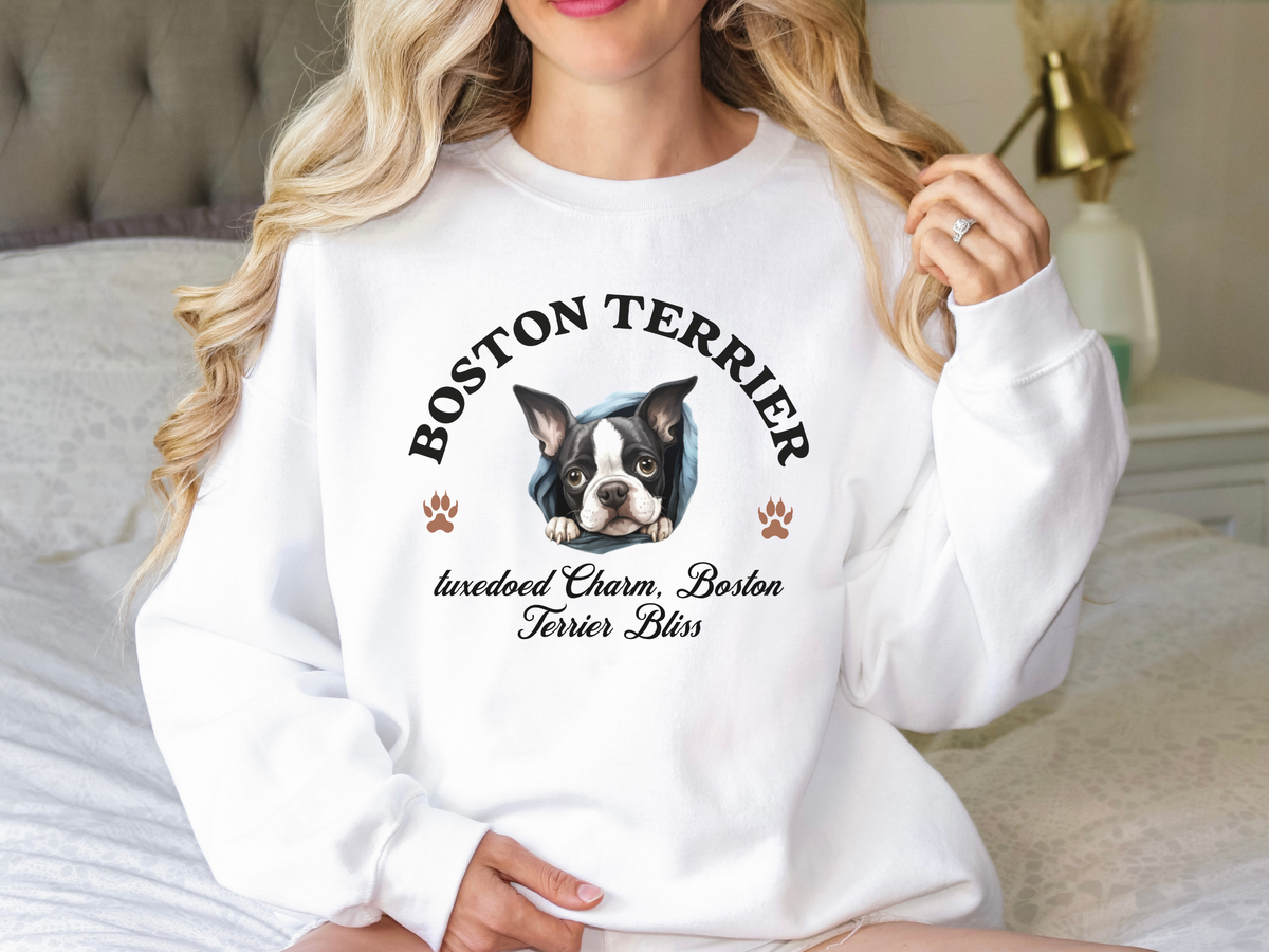 Boston Terrier Sweatshirt – Tuxedoed Charm, Boston Terrier Bliss – Unisex Dog Lover Apparel