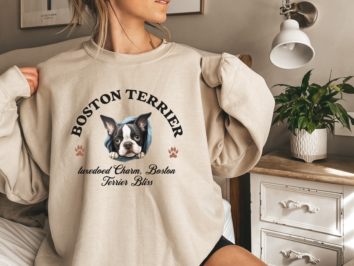 Boston Terrier Sweatshirt – Tuxedoed Charm, Boston Terrier Bliss – Unisex Dog Lover Apparel