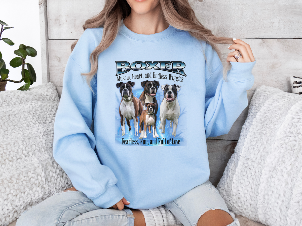 Boxer Bootleg Collage Sweatshirt – Muscle, Heart, and Endless Wiggles | Unisex Dog Lover Pullover