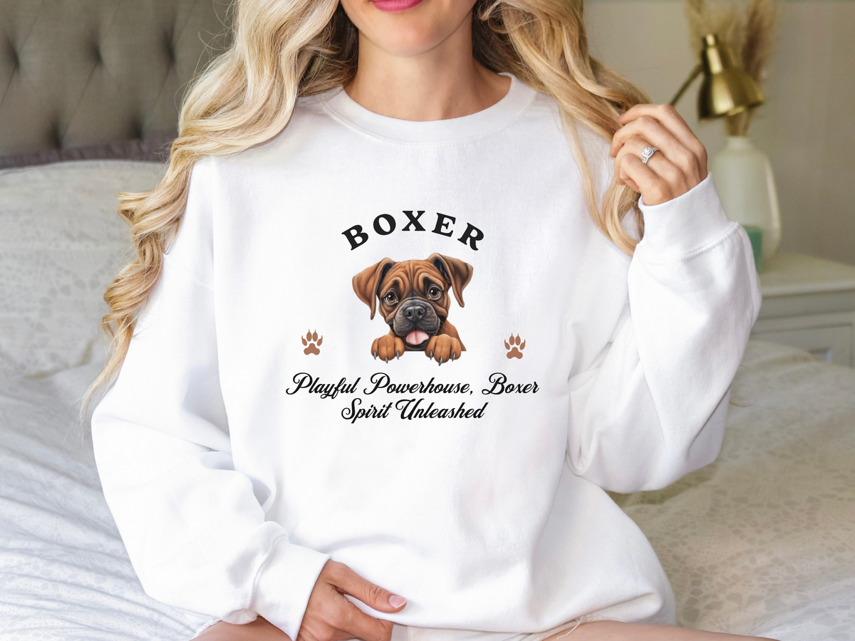 Boxer Dog Sweatshirt – Playful Powerhouse, Boxer Spirit Unleashed – Unisex Dog Lover Apparel