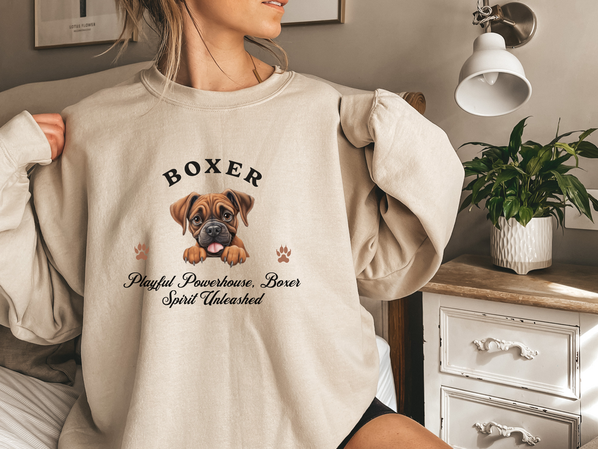 Boxer Dog Sweatshirt – Playful Powerhouse, Boxer Spirit Unleashed – Unisex Dog Lover Apparel
