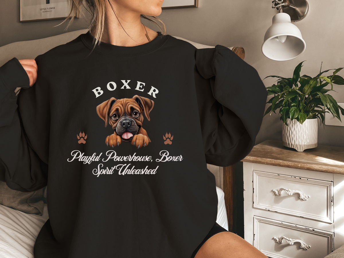 Boxer Dog Sweatshirt – Playful Powerhouse, Boxer Spirit Unleashed – Unisex Dog Lover Apparel