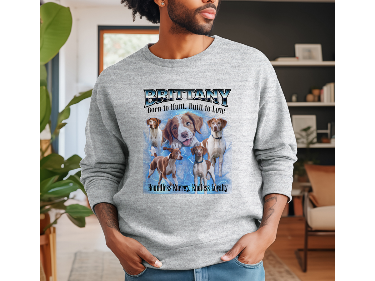 Brittany Bootleg Collage Sweatshirt – Born to Hunt, Built to Love | Unisex Dog Lover Pullover