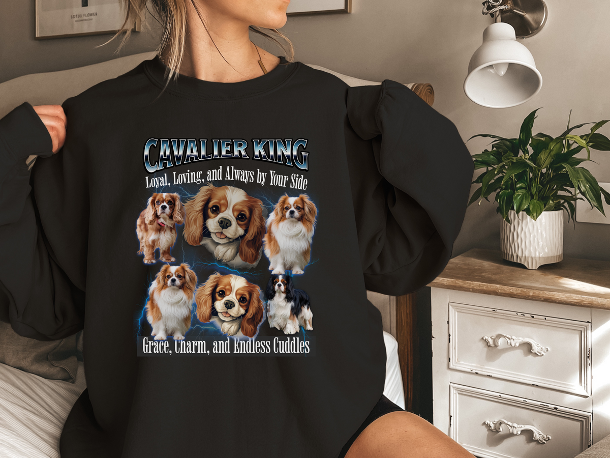Cavalier King Charles Spaniel Bootleg Collage Sweatshirt – Loyal, Loving, and Always by Your Side | Unisex Dog Lover Pullover