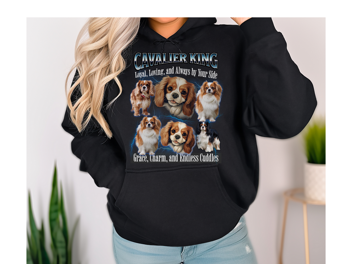 Cavalier King Charles Spaniel Bootleg Collage Hoodie – Loyal, Loving, and Always by Your Side | Unisex Dog Lover Pullover