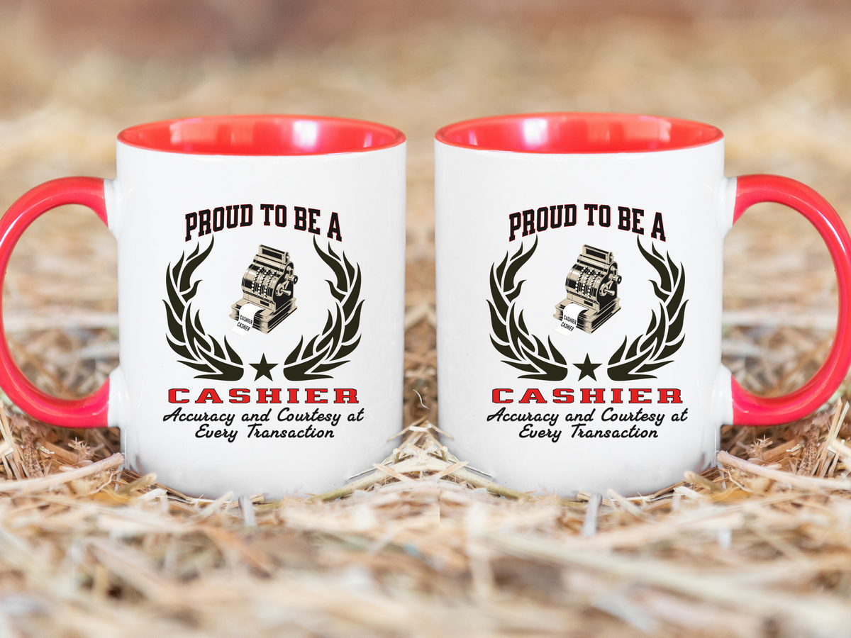 PROUD TO BE A CASHIER Accent Coffee Mug – “Accuracy and Courtesy at Every Transaction” – Appreciation Gift for Retail Workers by New Edge Gifts and Novelties