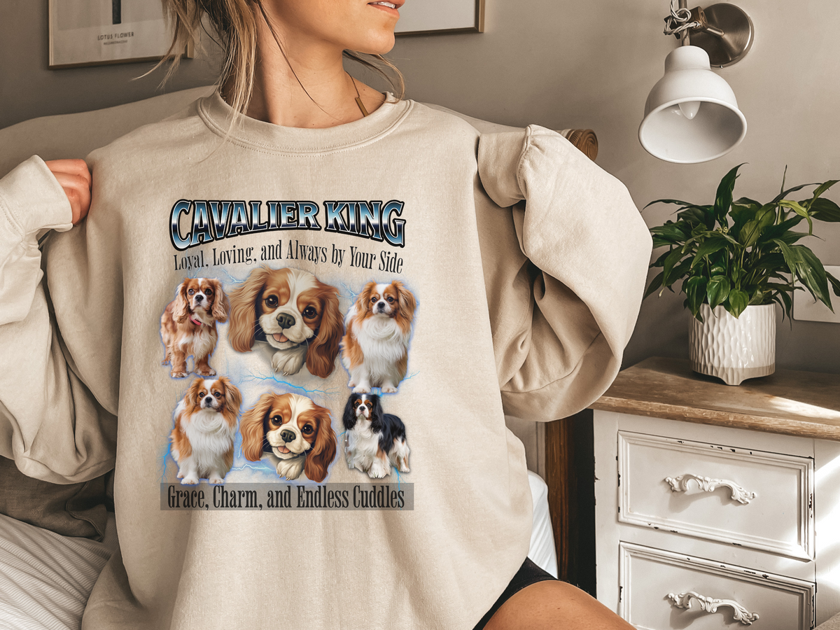 Cavalier King Charles Spaniel Bootleg Collage Sweatshirt – Loyal, Loving, and Always by Your Side | Unisex Dog Lover Pullover